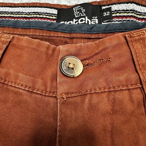 Gotcha Flat Front Chino Shorts 32 Rust Orange Pocket Button Zip‎ Belt Loops - Picture 5 of 10